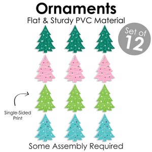 Merry and Bright Trees Colorful Whimsical Christmas Party Decorations Christmas Tree Ornaments Set of 12 image 4