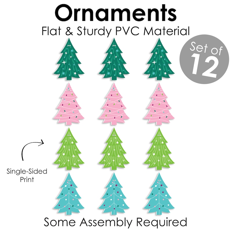 Merry and Bright Trees Colorful Whimsical Christmas Party Decorations Christmas Tree Ornaments Set of 12 image 4