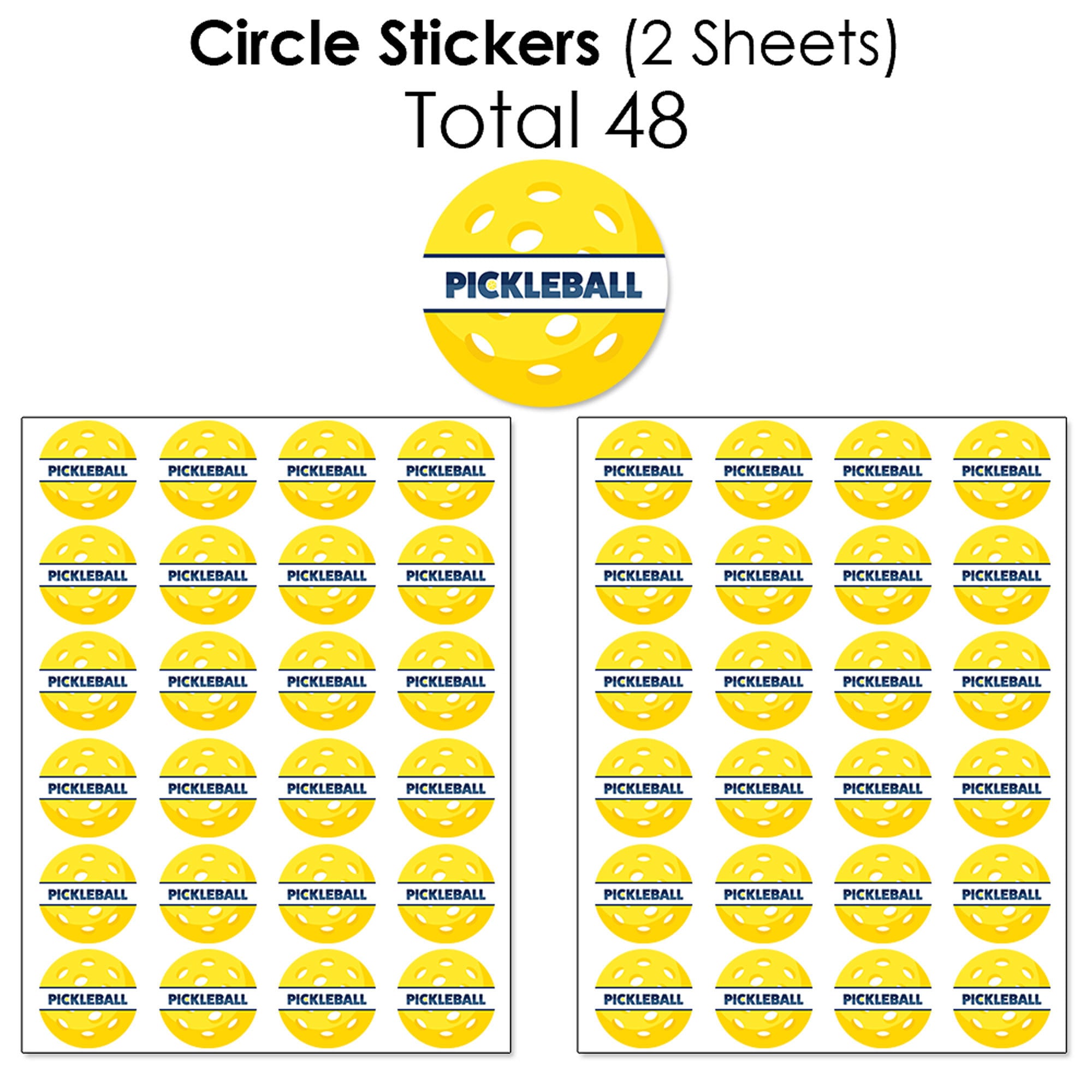 Pickleball Party Stickers - 24 Count Circle Labels For Birthday & Retirement Events
