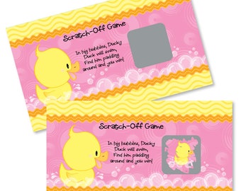 Pink ducky duck - Baby Shower or Birthday Party Scratch Off Game Cards - Pink Duck Scratch Off Games - Set of 22