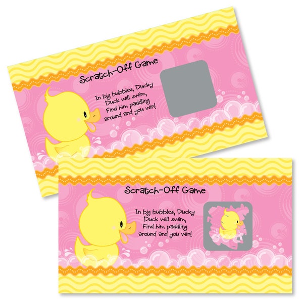 Pink ducky duck - Baby Shower or Birthday Party Scratch Off Game Cards - Pink Duck Scratch Off Games - Set of 22