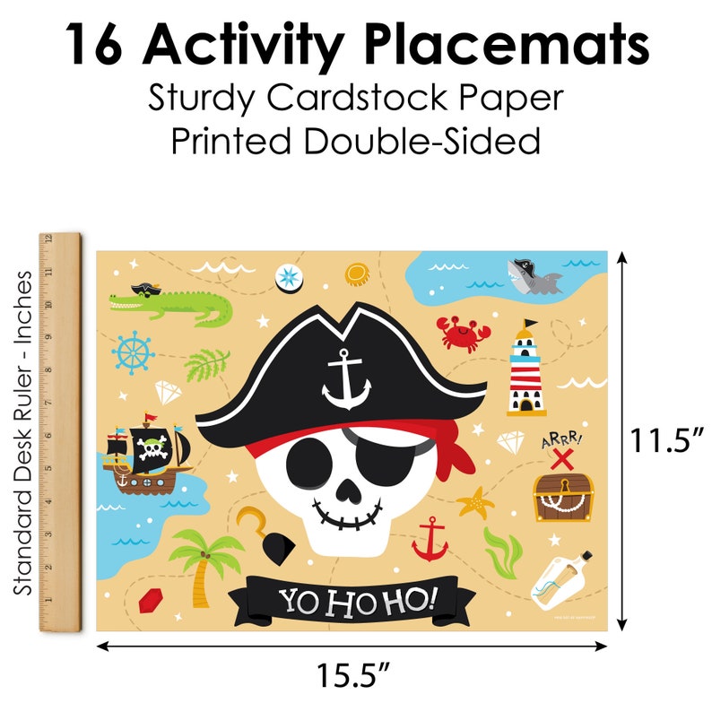 Pirate Ship Adventures Paper Skull Birthday Party Coloring Sheets Activity Placemats Set of 16 image 4