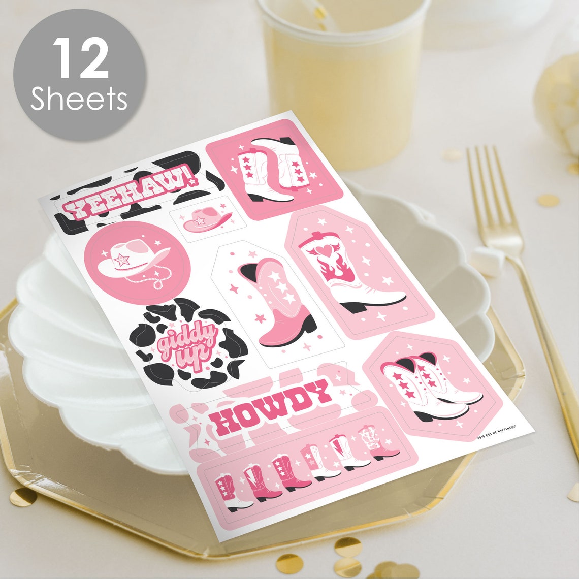 Pink Rodeo Sticker Rodeo Cowgirl - Pink Western Party Favor Sticker Set - 12 Sheets - 120 ...