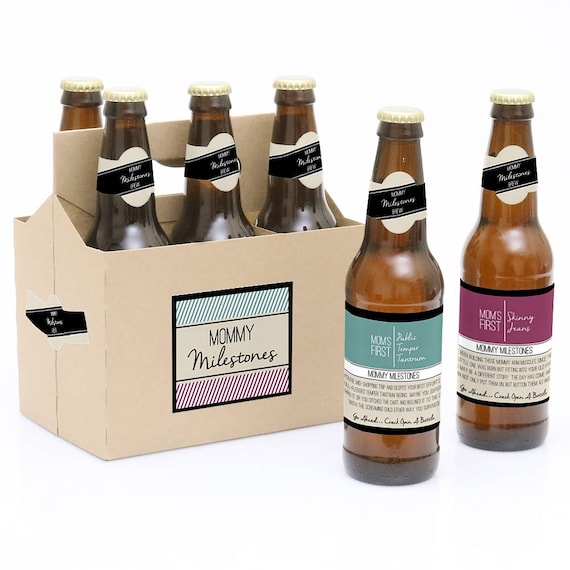 Mommy's First Milestone Beer Labels - New Mom Gift - 6 Beer Bottle Labels & 1 Carrier - Funny Baby Shower and Mother's Day Idea Il_570xn