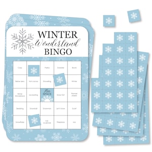 Winter Wonderland - Bingo Cards and Markers - Snowflake Holiday Party and Winter Wedding Bingo Game - Set of 18Winter Wonderland