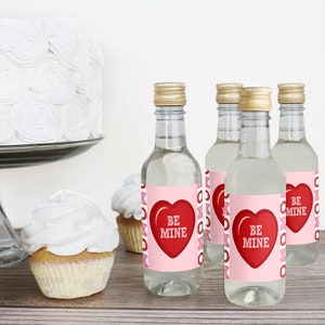 Conversation Hearts Mini Wine and Champagne Bottle Label Stickers Valentine's Day Party Favor Gift for Women and Men 16 Ct image 3