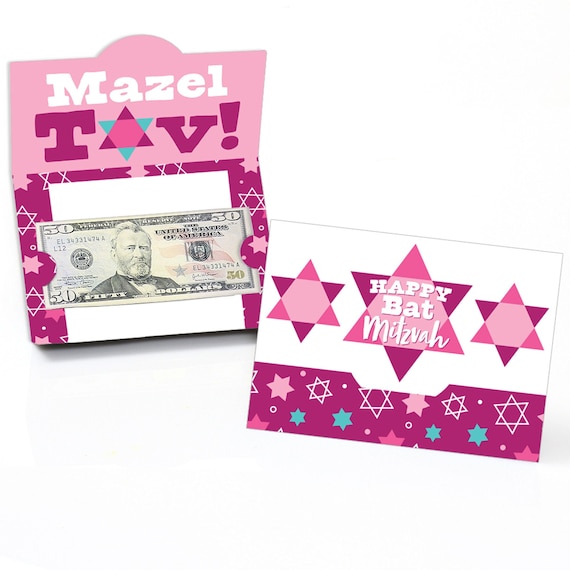 Pink Bat Mitzvah Girl Party Money and Gift Card Holders Set of 8 by