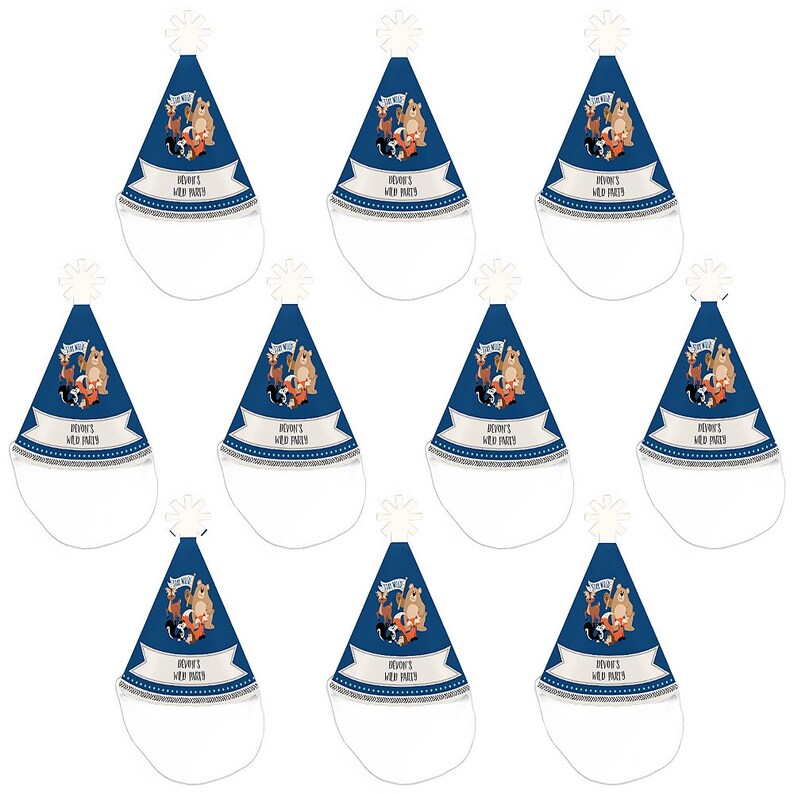 Stay Wild Small Little Woodland Birthday Party Hats Forest Animals Baby Shower Mini Hats 10 Ct Personalized Mini Cone Party Hats