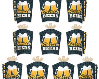 Cheers and Beers Happy Birthday - Table Decorations - Birthday Party Fold and Flare Centerpieces - 10 Count