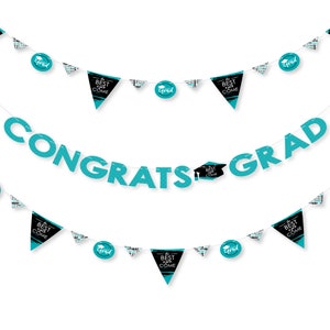 Teal Grad - Best is Yet to Come - Turquoise Graduation Party Letter Banner Decoration -36 Banner Cutouts & Congrats Grad Banner Letters