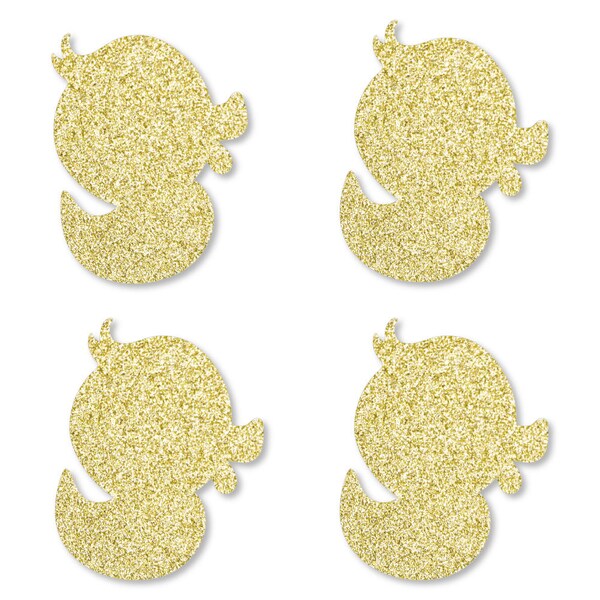 Gold Glitter Duck - No-Mess Real Gold Glitter Cut-Outs - Rubber Ducky Baby Shower or Duck Birthday Party Confetti - Set of 24