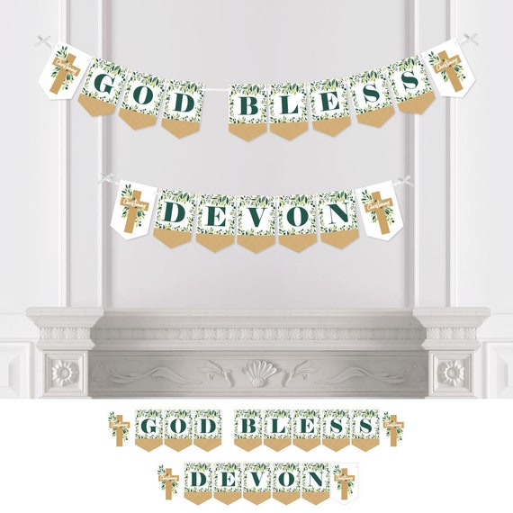 Christening Elegant Cross Personalized Religious Bunting Banner