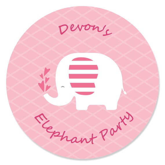 24 Pink Elephant Circle Stickers - Personalized Girl Baby Shower or Birthday Party DIY Craft Supplies - Little Peanut Il_570xn