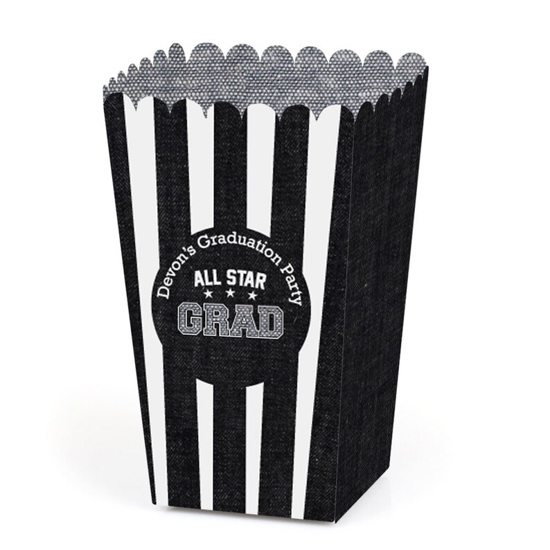 Personalized Graduation Popcorn Favor Treat Boxes Set of 12 All Star Grad