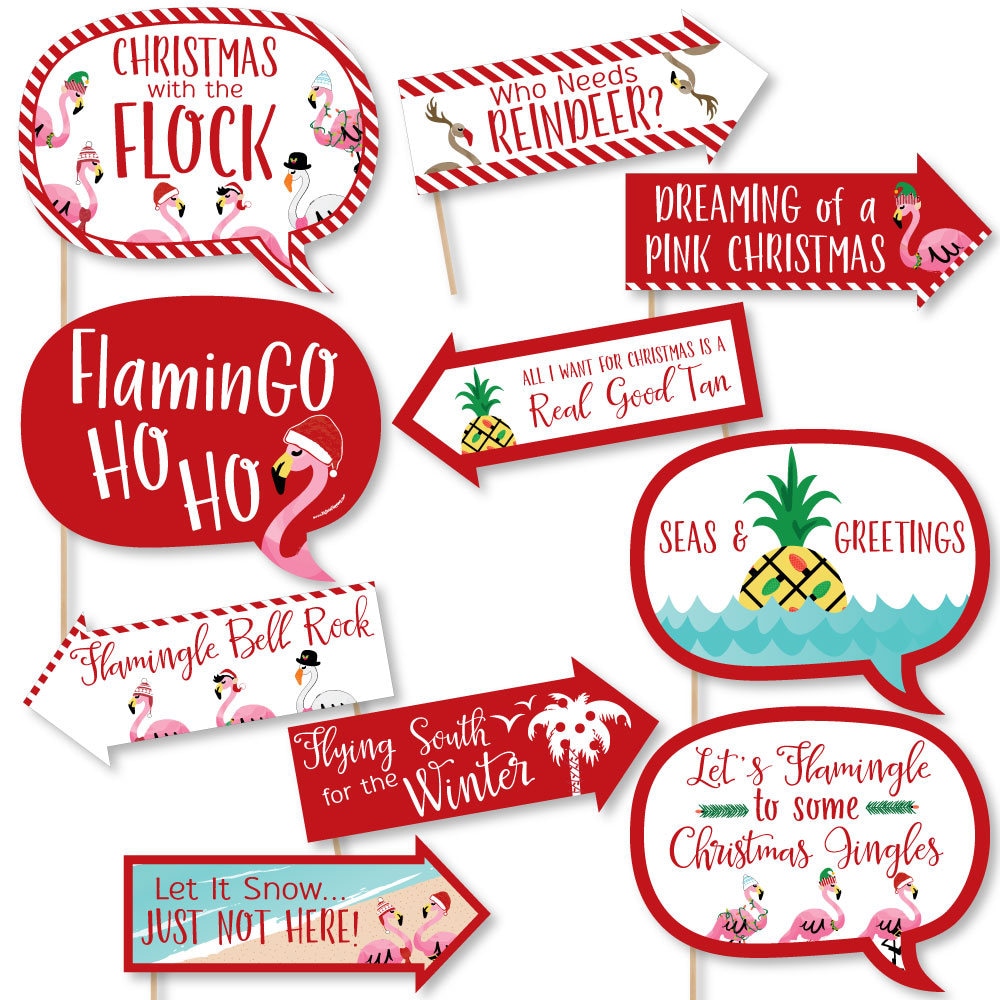 Funny Flamingle Bells Party Photo Booth Props Tropical Christmas Photo Booth Prop Kit Pink Flamingo Selfie Photo Props 10 pc