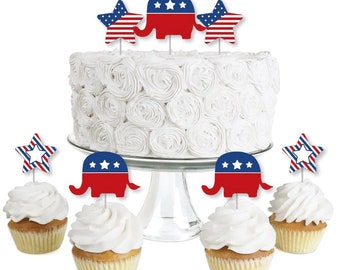 Republican Election - Dessert Cupcake Toppers - Political Party Clear Treat Picks - Election Night Party Supplies - Victory Party - 24 Ct.