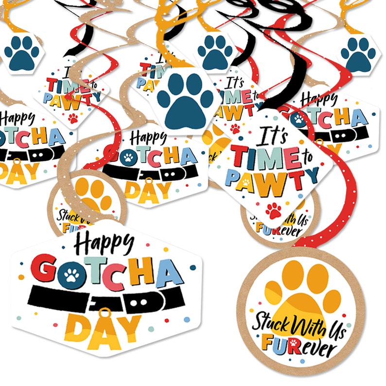 Happy Gotcha Day Dog and Cat Pet Adoption Party Hanging Decor Party Decoration Swirls Set of 40 image 1