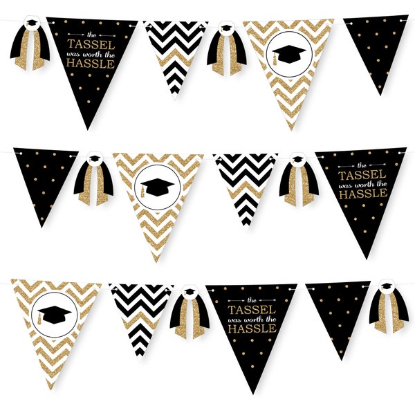 Tassel Worth The Hassle - Gold - DIY Graduation Party Pennant Garland Decoration - Triangle Banner - 30 Pieces