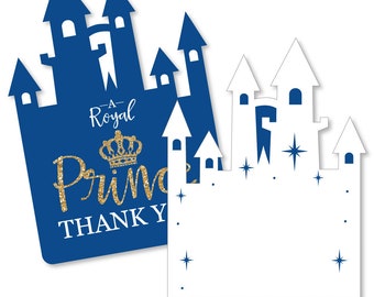 Royal Prince Charming - Shaped Thank You Cards - Baby Shower or Birthday Party Thank You Note Cards with Envelopes - Set of 12