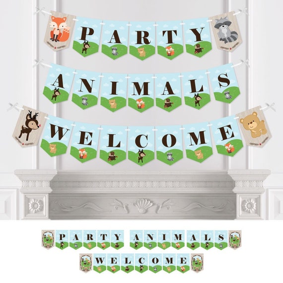 Woodland Creatures - Baby Shower or Birthday Party Bunting Banner - Party Decorations - Party Animals Welcome Il_570xn