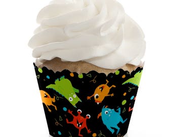 Monster Bash - Baby Shower Cupcake Decorations and Supplies - Birthday Party Cupcake Liners - Little Monster Cupcake Wrappers - Set of 12