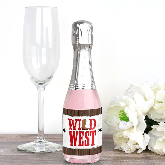 Western Hoedown Wine Bottle Labels and Water Bottle Labels Wild West Cowboy Party Decor Mini Wine Bottle Beverage Bar Kit 34 Pc