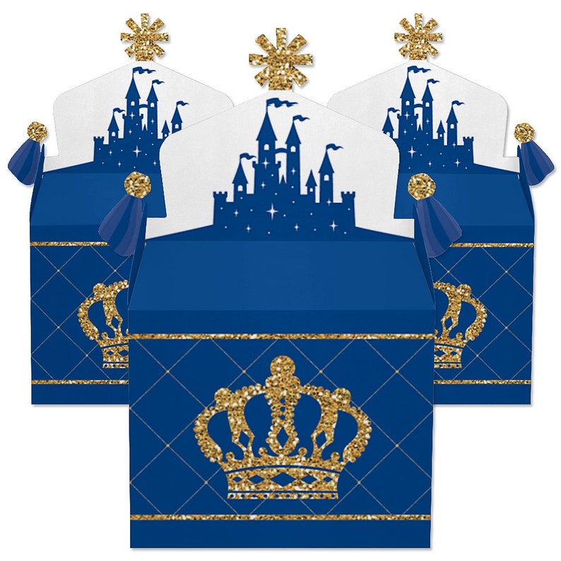 Royal Prince Charming Set of 12 Baby Shower or Birthday Party Goodie Gable Boxes Treat Box Party Favors