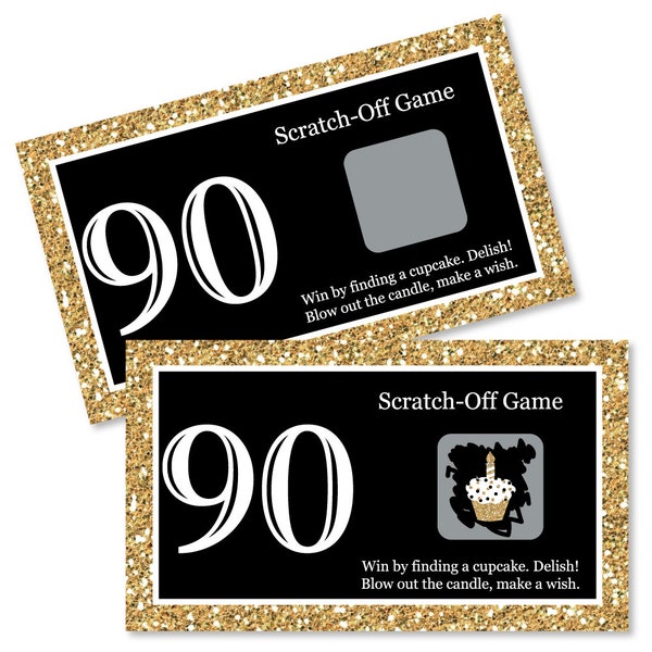 90th Birthday Party Scratch Off Game - Adult 90th Birthday - Gold - Nintieth Birthday Party Game Cards - Set of 22
