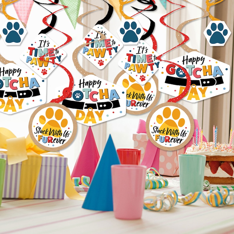 Happy Gotcha Day Dog and Cat Pet Adoption Party Hanging Decor Party Decoration Swirls Set of 40 image 2