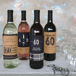 60th Milestone Birthday Birthday Gift for Men Wine Bottle Label Stickers Set of 4 image 7