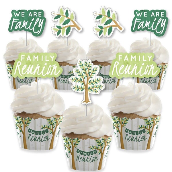 Family Tree Reunion - Cupcake Decoration - Family Gathering Party Cupcake Wrappers and Treat Picks Kit - Set of 24