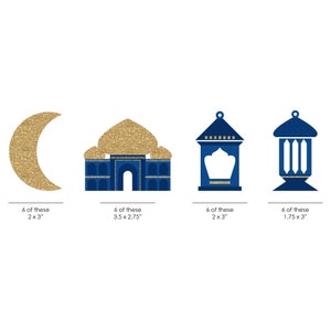 Ramadan Shaped Paper Cut Outs Small Eid Mubarak Decoration Kit Ramadan Party Supplies Mosque, Lantern and Moon Paper Die-Cuts 24 pc image 2
