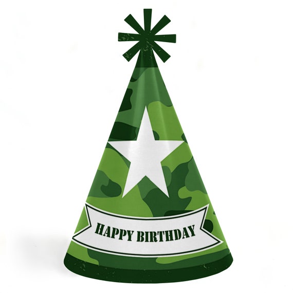 Camo Hero - Cone Happy Birthday Party Hats for Kids and Adults - Set of 8 (Standard Size) Il_570xn
