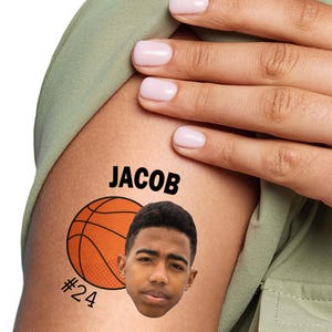 Custom Basketball Temporary Tattoos, Personalized Basketball Senior Night, Birthday and Graduation Favors, Photo & Text Tattoos - Set of 12
