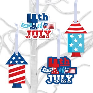 Firecracker 4th of July - Red, White and Royal Blue Decorations - Tree Ornaments - Set of 12