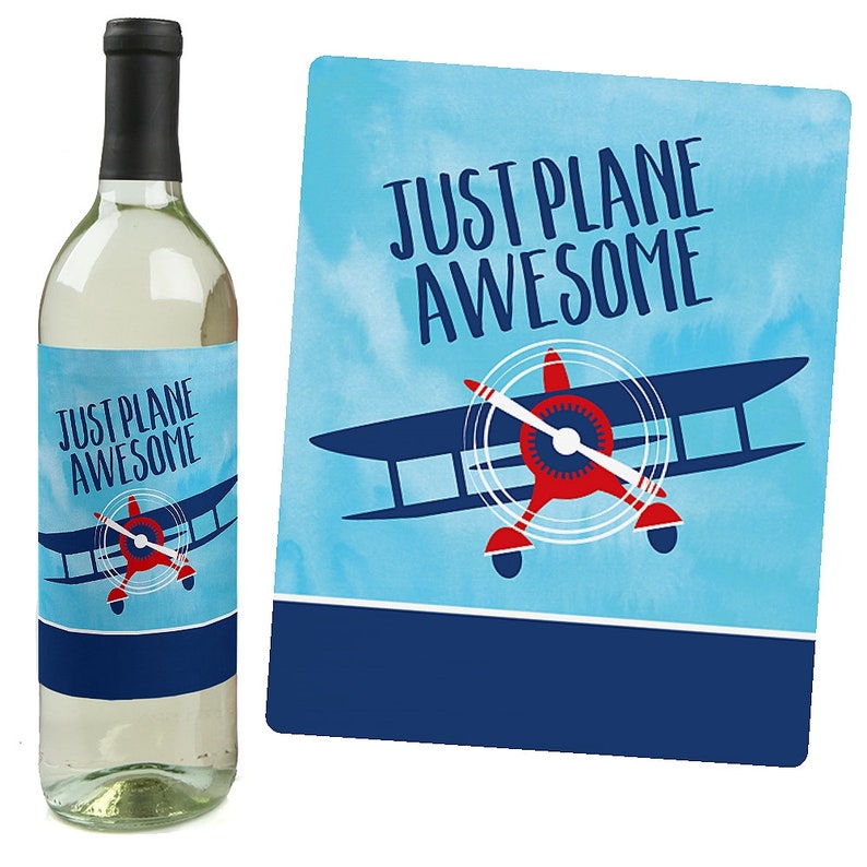 Airplane Vintage Plane Baby Shower or Birthday Party Wine Gifts Set of 4 Sticker Labels Wine Bottle Labels Taking Flight
