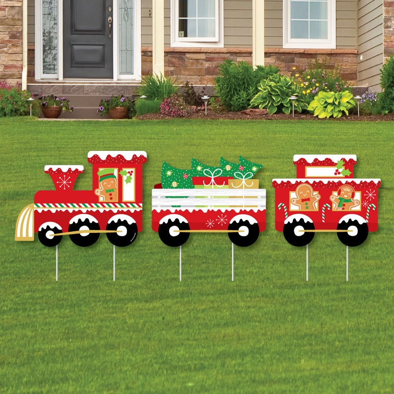 Christmas Train Outdoor Lawn Sign Decorations With Stakes Etsy
