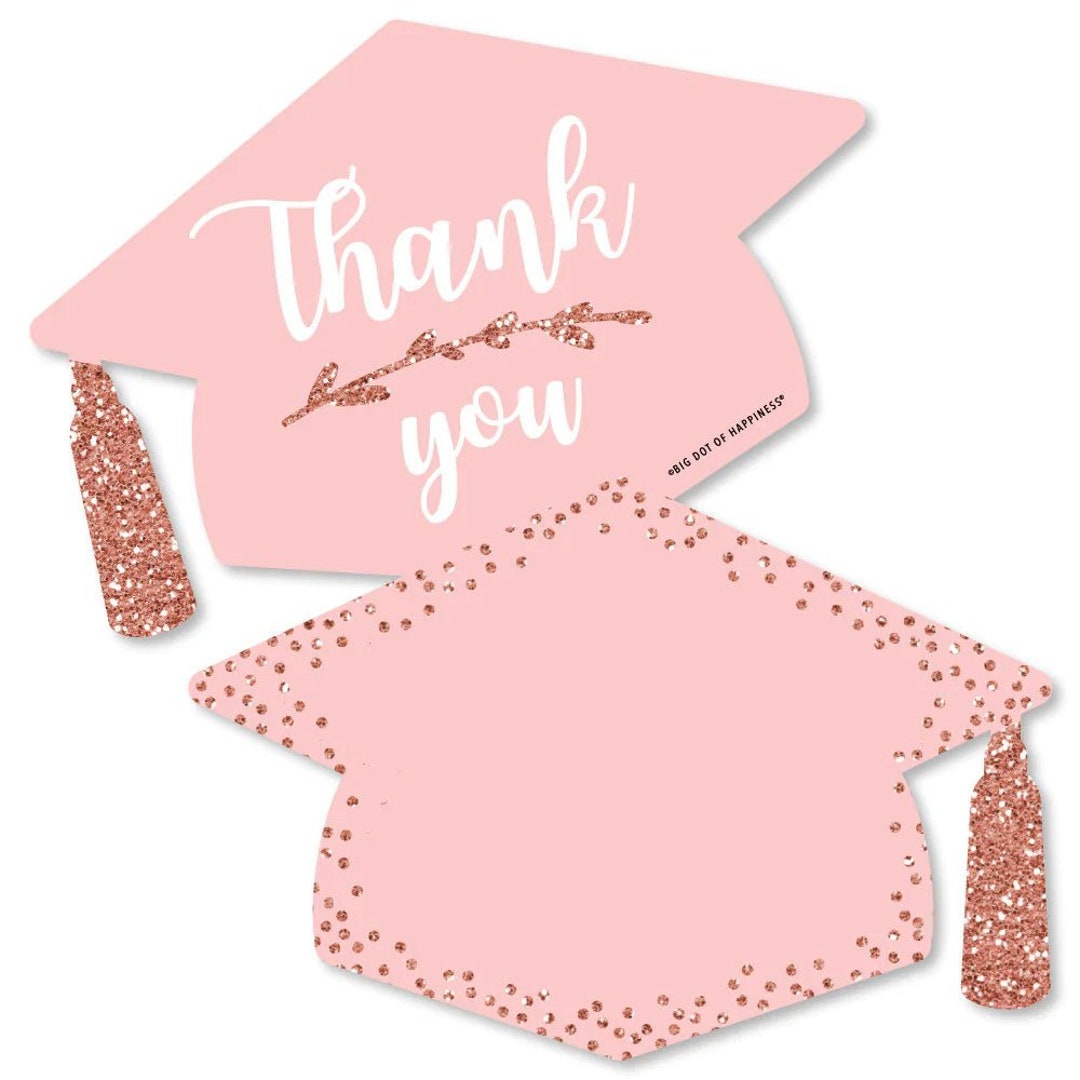 Rose Gold Grad Shaped Graduation Party Thank You Cards - Etsy