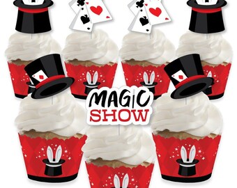 Ta-Da, Magic Show - Cupcake Decoration - Magical Birthday Party Cupcake Wrappers and Treat Picks Kit - Set of 24