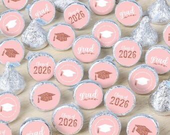 Rose Gold Grad - 2026 Graduation Party Small Round Candy Stickers - Party Favor Labels - 324 Count