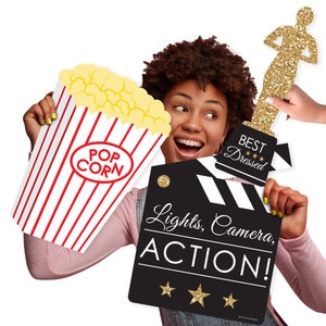 Red Carpet - Popcorn, Award, and Clapboard Decorations - Movie Night Party Large Photo Props - 3 Pc