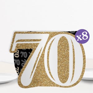 3D Gold 70th Birthday Centerpiece Table Decorations, Freestanding Adult 70th Birthday Party Centerpieces - 8 Count