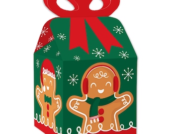 Gingerbread Christmas - Square Favor Gift Boxes - Gingerbread Man Holiday Party Bow Boxes - Set of 12