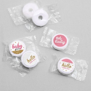 Hello Little One Pink and Gold Girl Baby Shower Party Round Candy Sticker Favors Labels Fit Chocolate Candy 1 sheet of 108 image 3