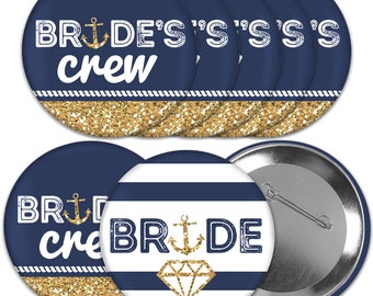 Last Sail Before The Veil - 3 inch Nautical Bachelorette and Bridal Shower Badge - Pinback Buttons - Set of 8