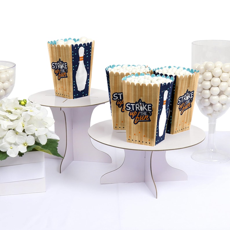 Bowling Party /& Birthday Favor Boxes 12 Pack - Movie Theatre Style Personalized Treat Box Strike Up the Fun Bowling Popcorn Boxes