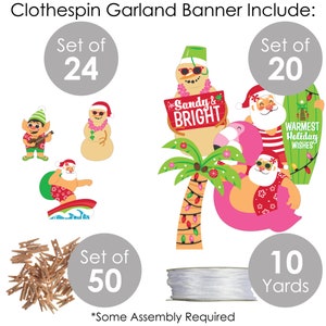 Tropical Christmas Beach Santa Holiday Party DIY Decorations Clothespin Garland Banner 44 Pieces image 4