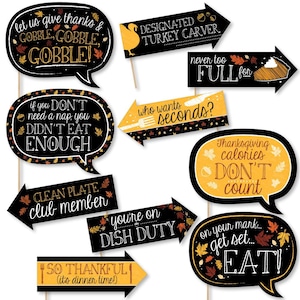 Funny Give Thanks Photo Booth Props - Friendsgiving Thanksgiving Party Photo Booth Prop Kit - 10 Photo Props