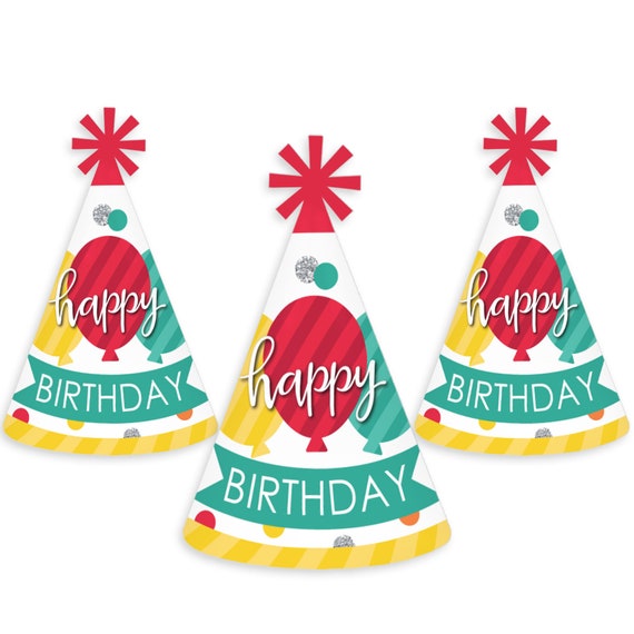 Colorful Happy Birthday Cone Happy Birthday Party Hats for Kids and Adults Set of 8 standard Size Etsy UK