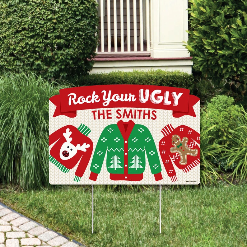 Personalized Rock Your Ugly Party Yardy Sign Holiday and Christmas Party Yard Sign Lawn Decorations Ugly Sweater